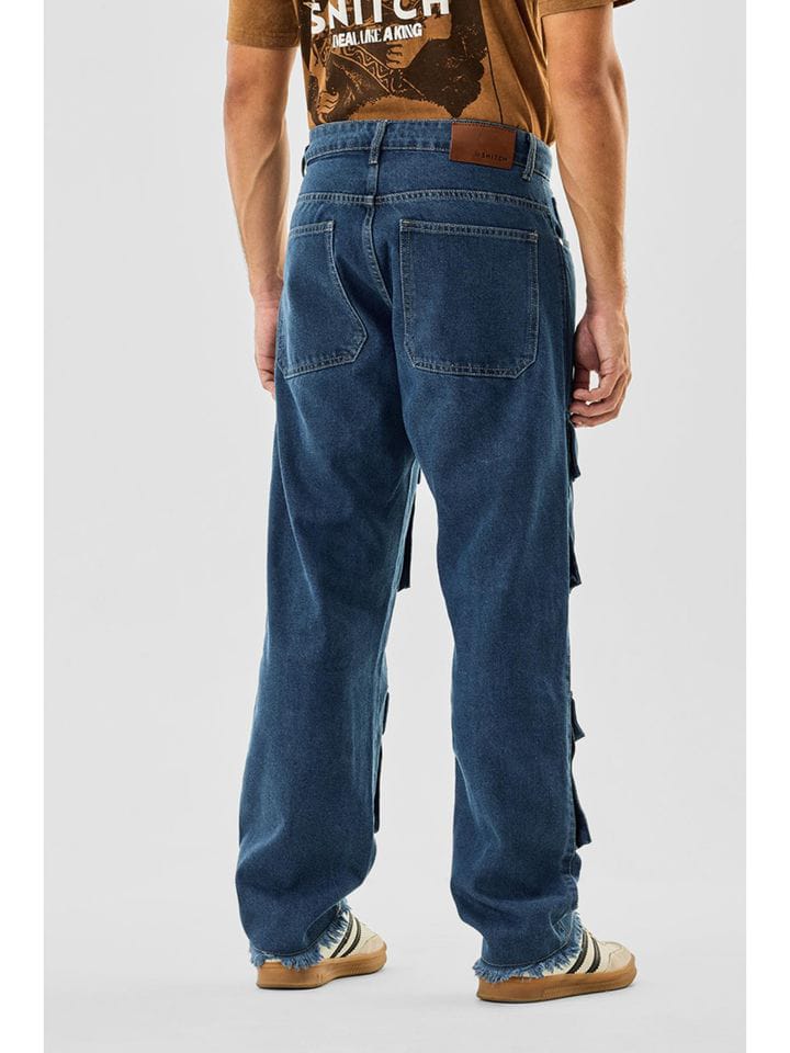 Mens Blue Denim Relaxed Casual Cargo Pant Snitch - Image 3