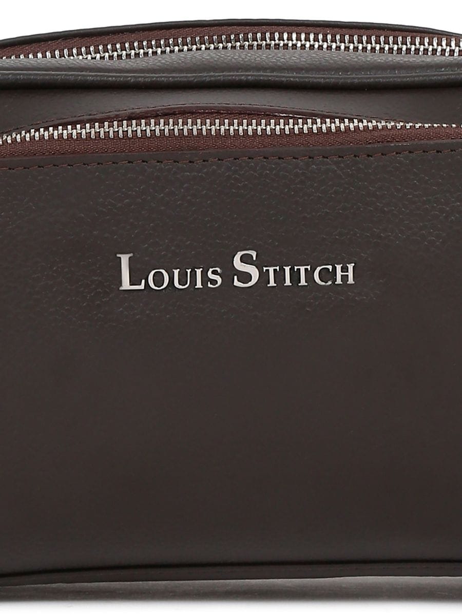 Mens Brunette Brown Italian Milled Leather Toiletry Kit Travel Organizer Pouch - Image 2