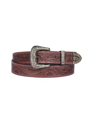 Crafted Mastery Hand-Carved Leather Belt - Brown