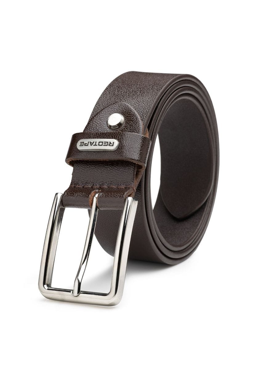 Men Brown Solid Formal Leather Belt - Image 4