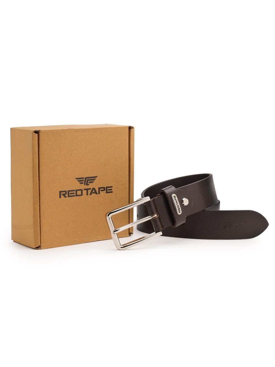Men Brown Solid Formal Leather Belt - Image 3