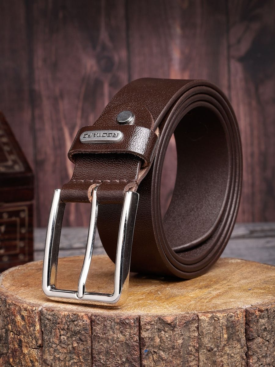 Men Brown Solid Formal Leather Belt - Image 5