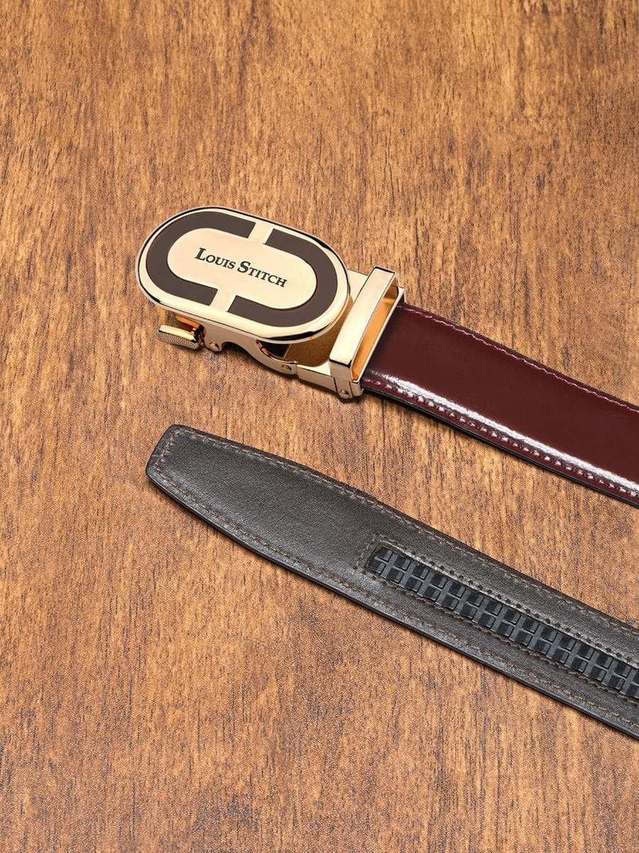 Premium VT Leather Men's Auto Lock Belt Golden Buckle Belt for Men - Image 3