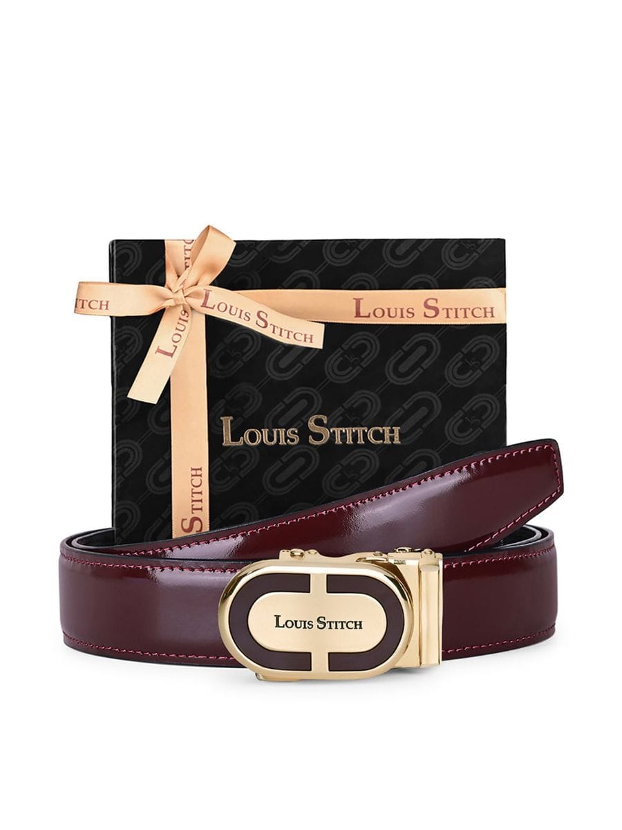 Premium VT Leather Men's Auto Lock Belt Golden Buckle Belt for Men