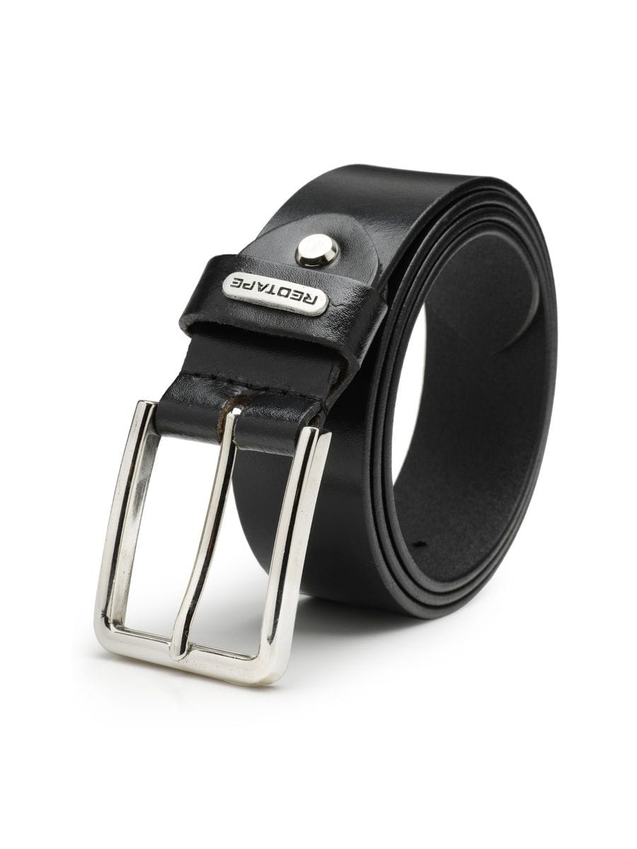 Men Black Solid Formal Leather Belt - Image 5