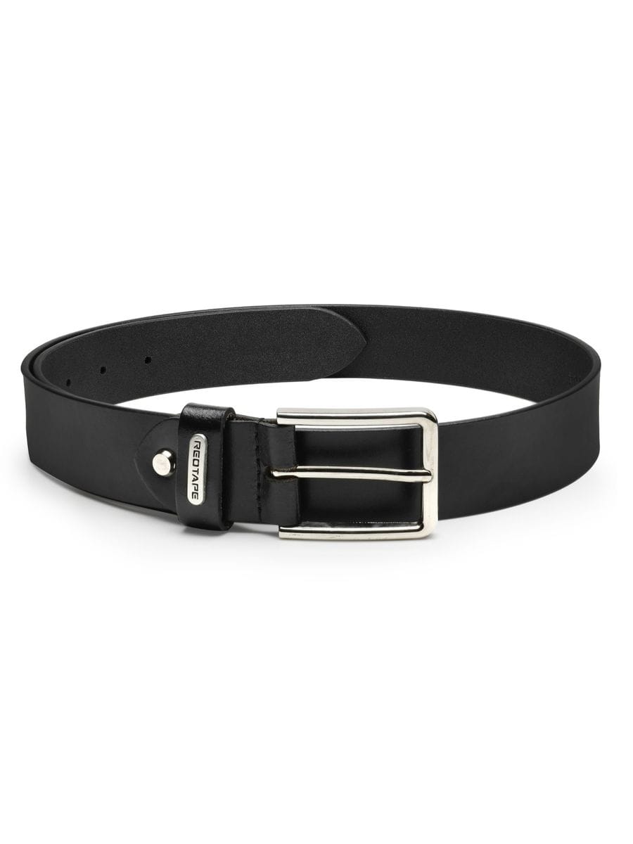 Men Black Solid Formal Leather Belt - Image 3