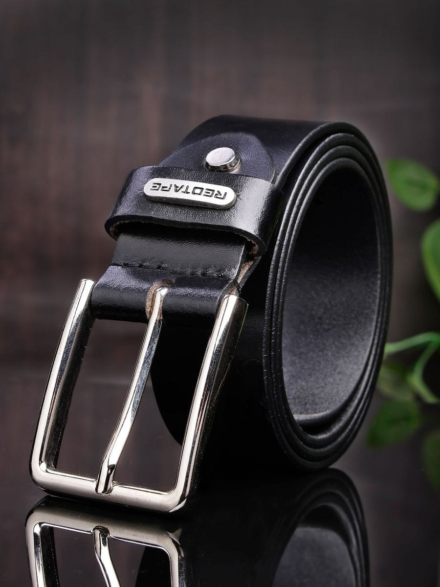 Men Black Solid Formal Leather Belt